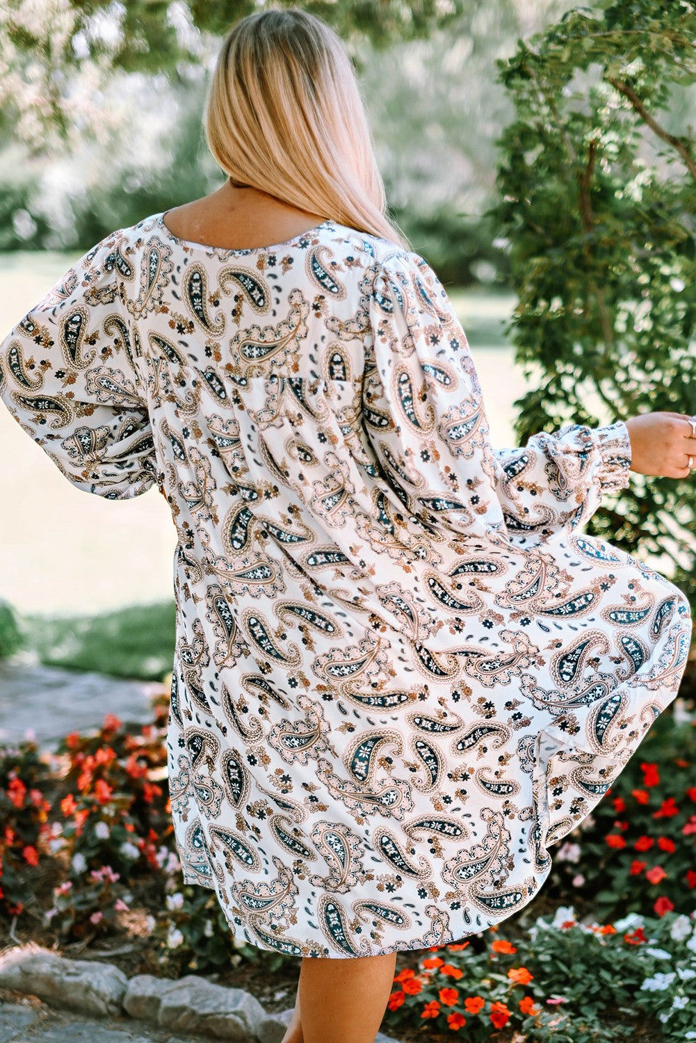 PREORDER- Plus Size Paisley Print Puff Sleeve Dress