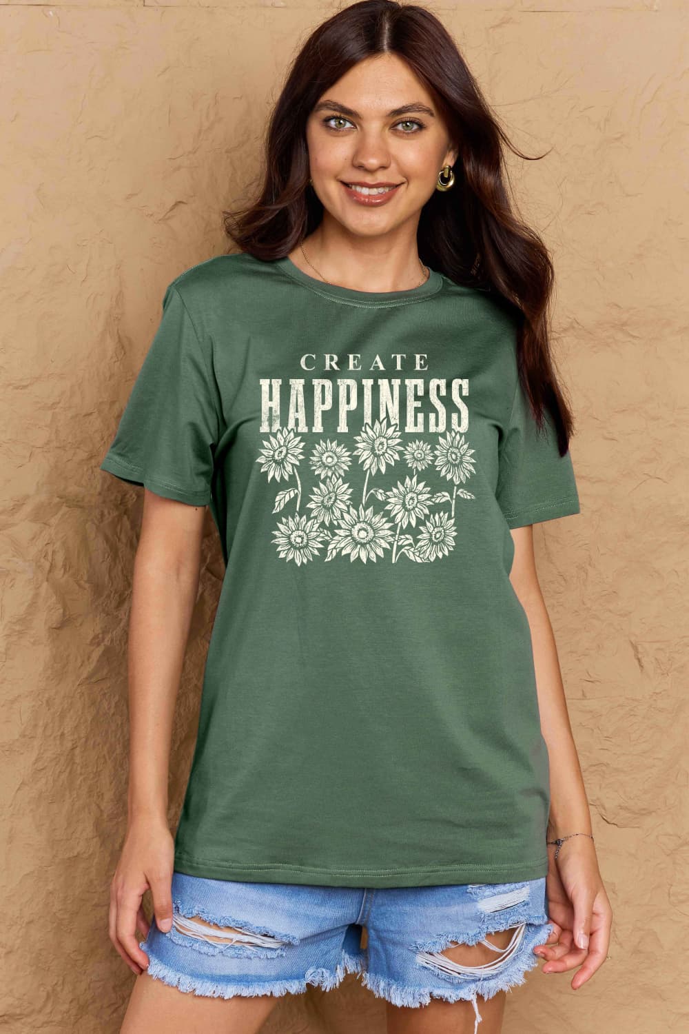 PREORDER- Simply Love Full Size CREATE HAPPINESS Graphic Cotton T-Shirt