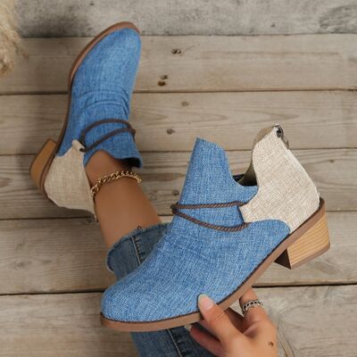 PREORDER- Contrast Canvas Low Heel Boots