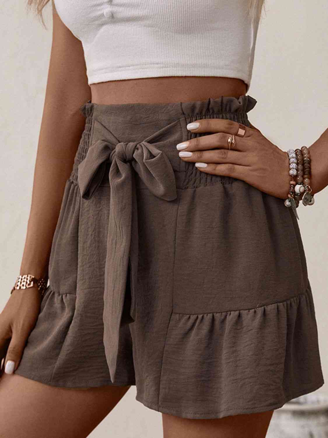 PREORDER- Tie Front Smocked Waist Shorts