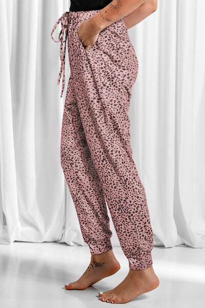 PREORDER- Full Size Leopard Drawstring Pocketed Pants