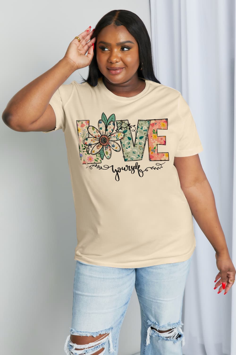 PREORDER- Simply Love Full Size LOVE YOURSELF Graphic Cotton Tee