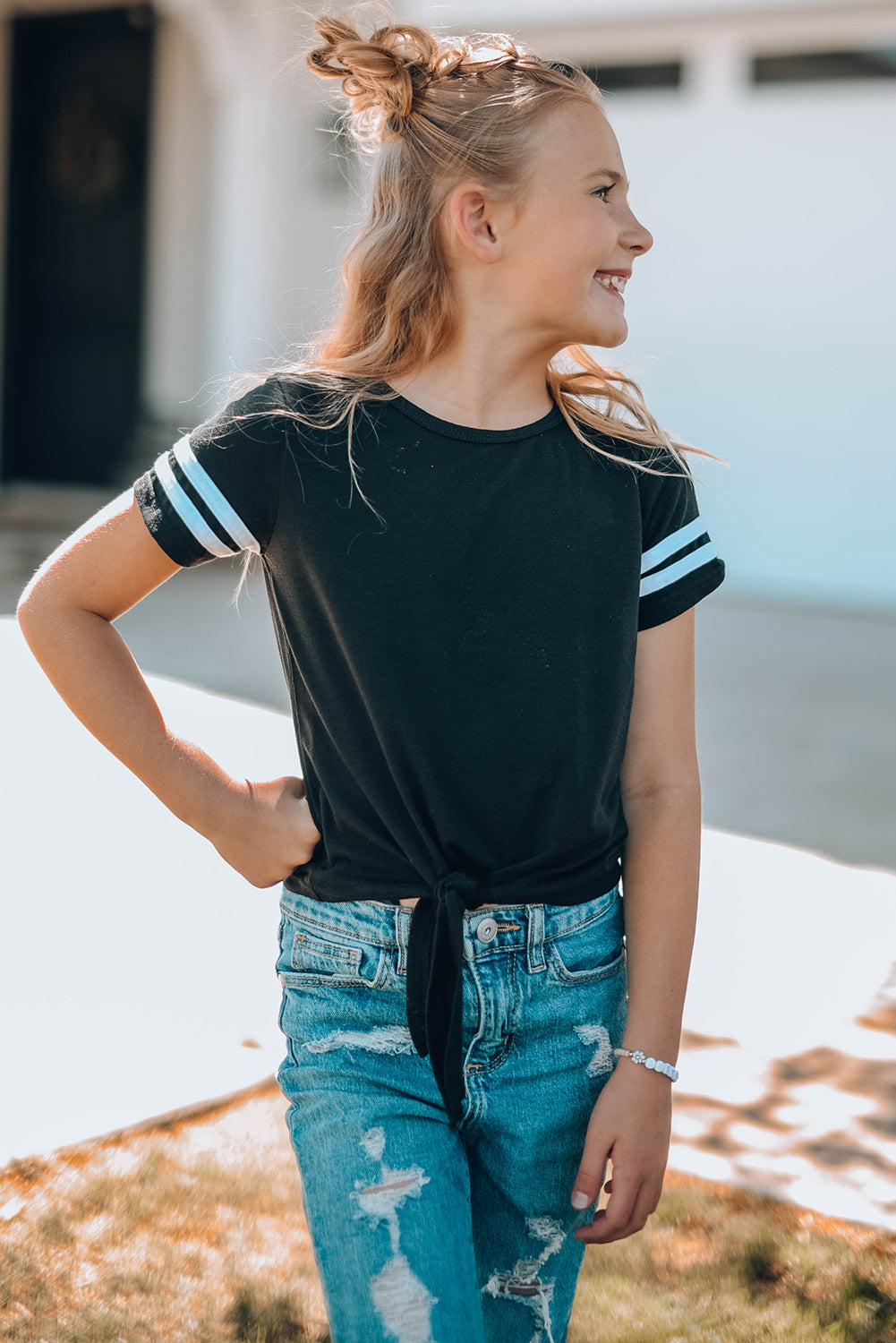 PREORDER- Girls Striped Tie Front T-Shirt