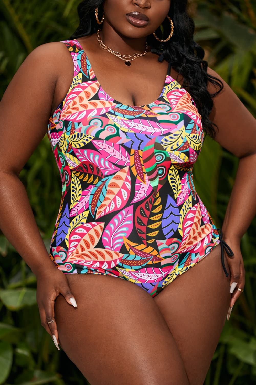 PREORDER- Plus Size Printed Tied Sleeveless One-Piece Swimsuit