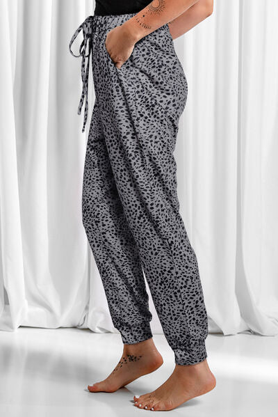 PREORDER- Full Size Leopard Drawstring Pocketed Pants