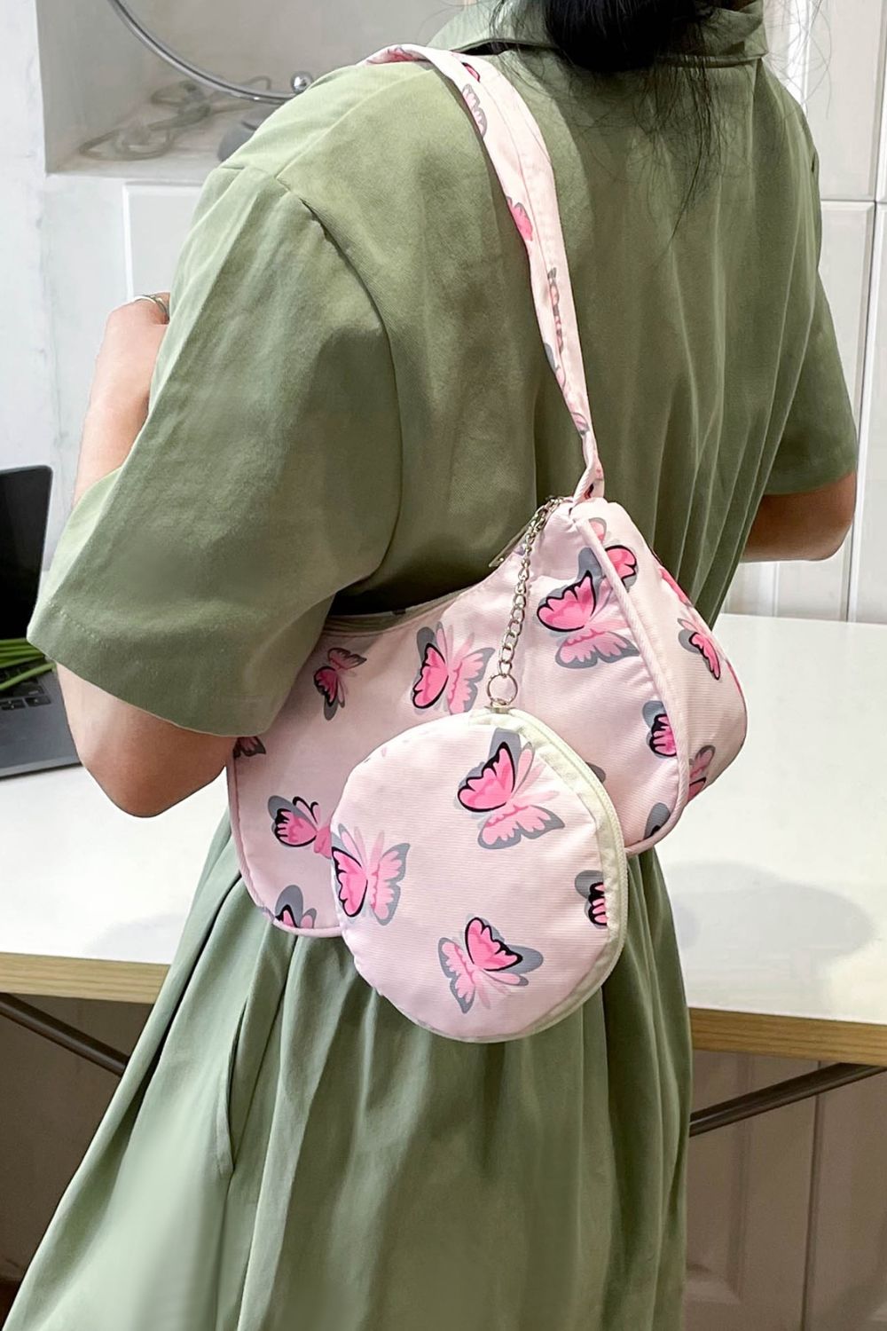 PREORDER- Butterfly Print Shoulder Bag with Purse