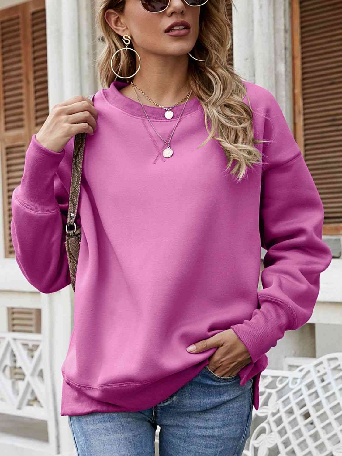 PREORDER- Dropped Shoulder Slit Sweatshirt