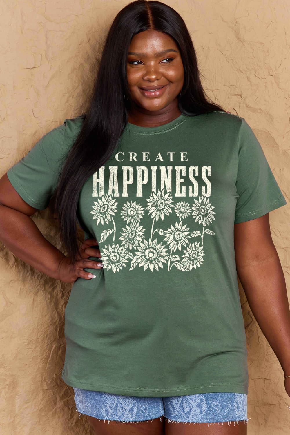 PREORDER- Simply Love Full Size CREATE HAPPINESS Graphic Cotton T-Shirt