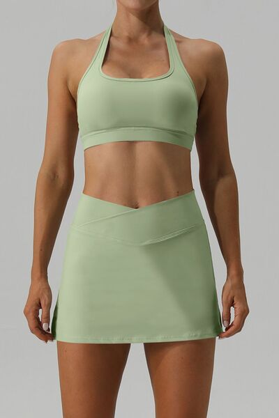 PREORDER- Halter Neck Tank and Slit Skirt Active Set