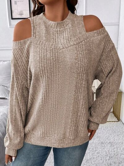 PREORDER- Round Neck Cold Shoulder Sweater