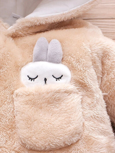 PREORDER- Baby Rabbit Decor Long Sleeve Hooded Snapped Jumpsuit