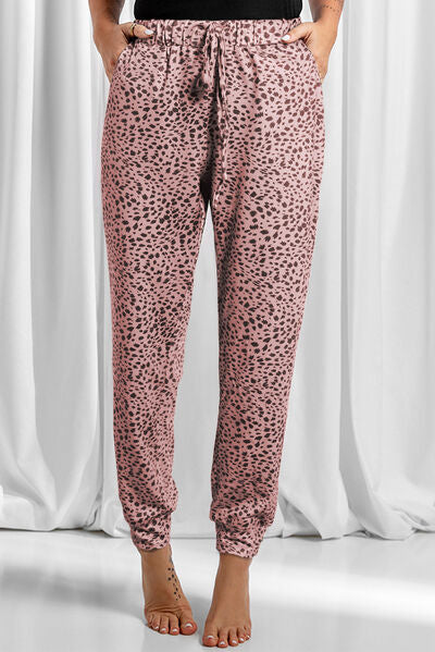 PREORDER- Full Size Leopard Drawstring Pocketed Pants