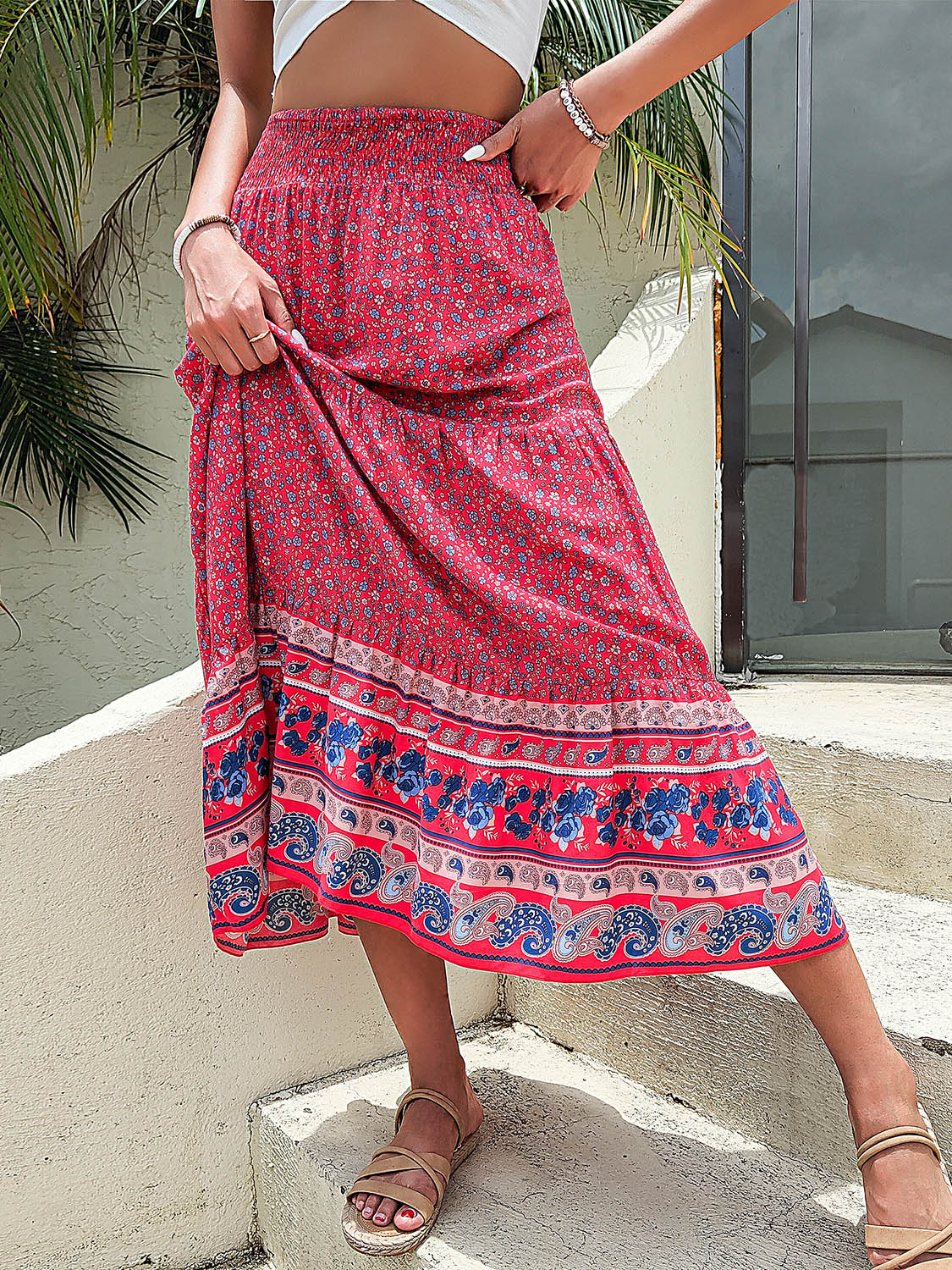 PREORDER- Printed Tiered High Waist Skirt