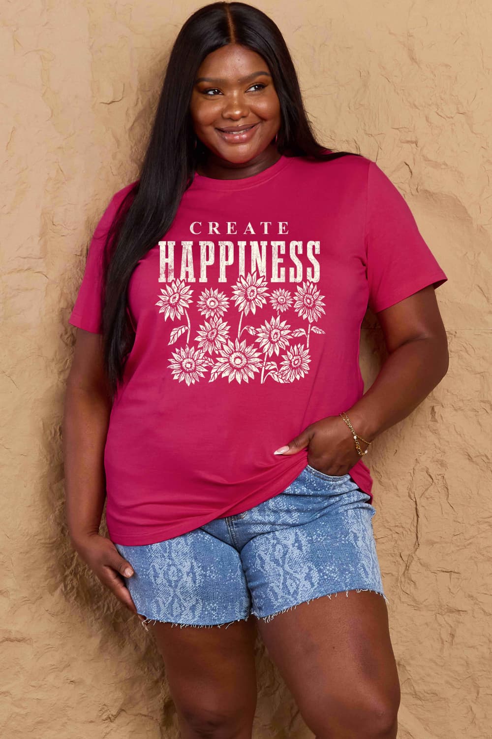 PREORDER- Simply Love Full Size CREATE HAPPINESS Graphic Cotton T-Shirt