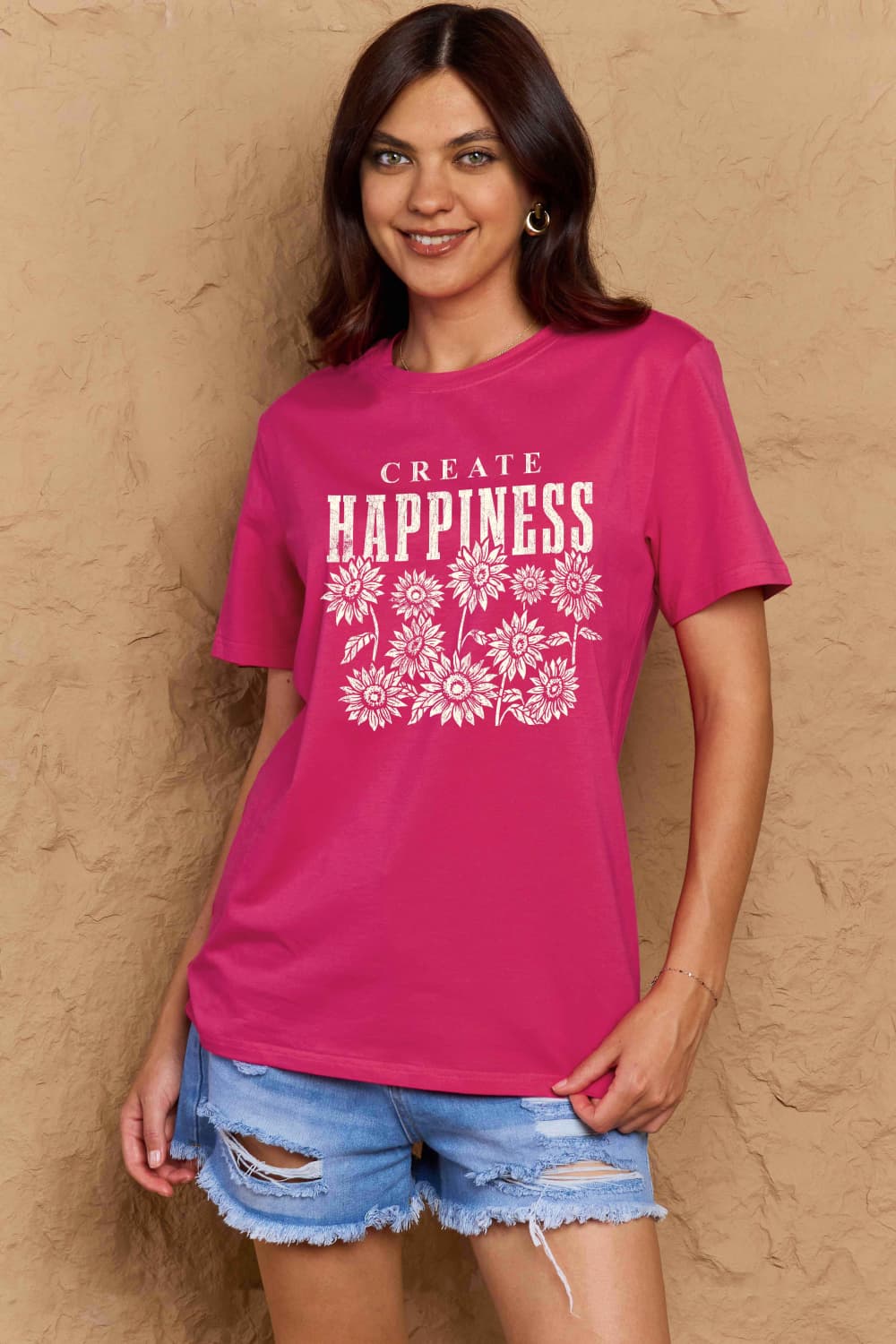 PREORDER- Simply Love Full Size CREATE HAPPINESS Graphic Cotton T-Shirt