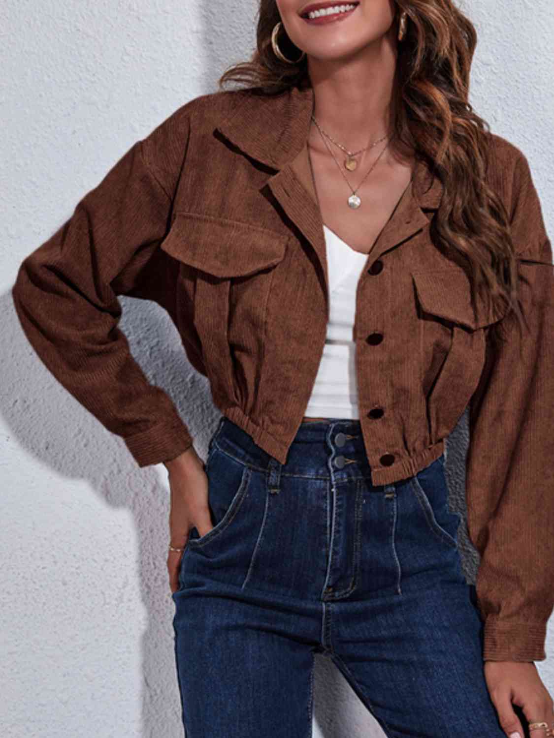 PREORDER- Collared Neck Dropped Shoulder Buttoned Jacket