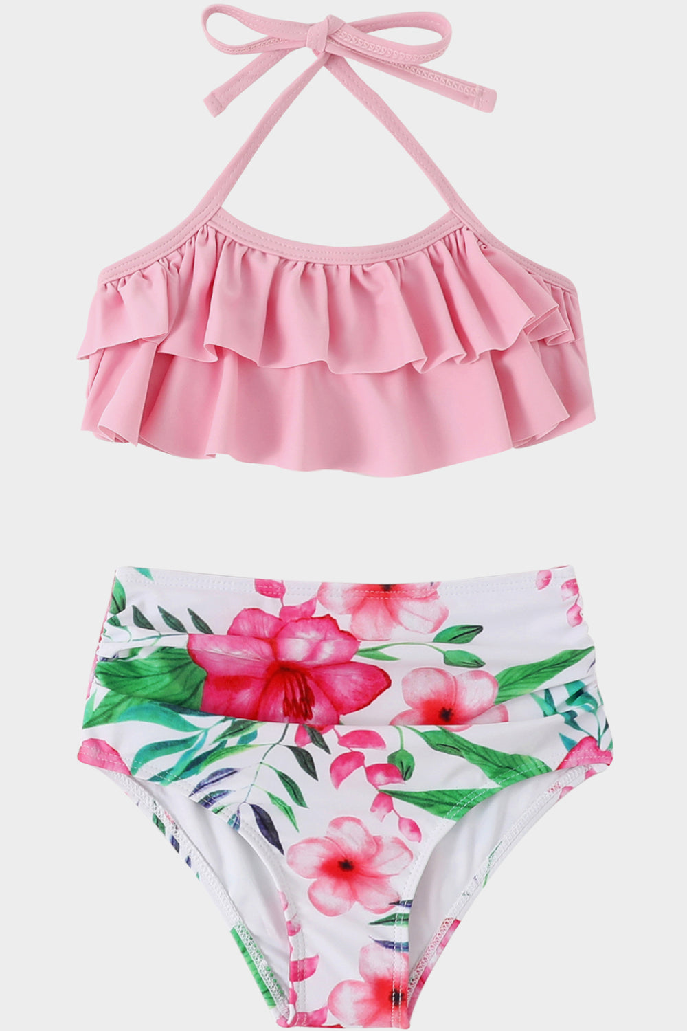 PREORDER- Printed Layered Halter Neck Two-Piece Swim Set