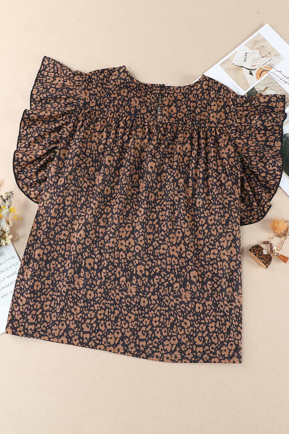 PREORDER- Plus Size Printed Smocked Butterfly Sleeve Blouse