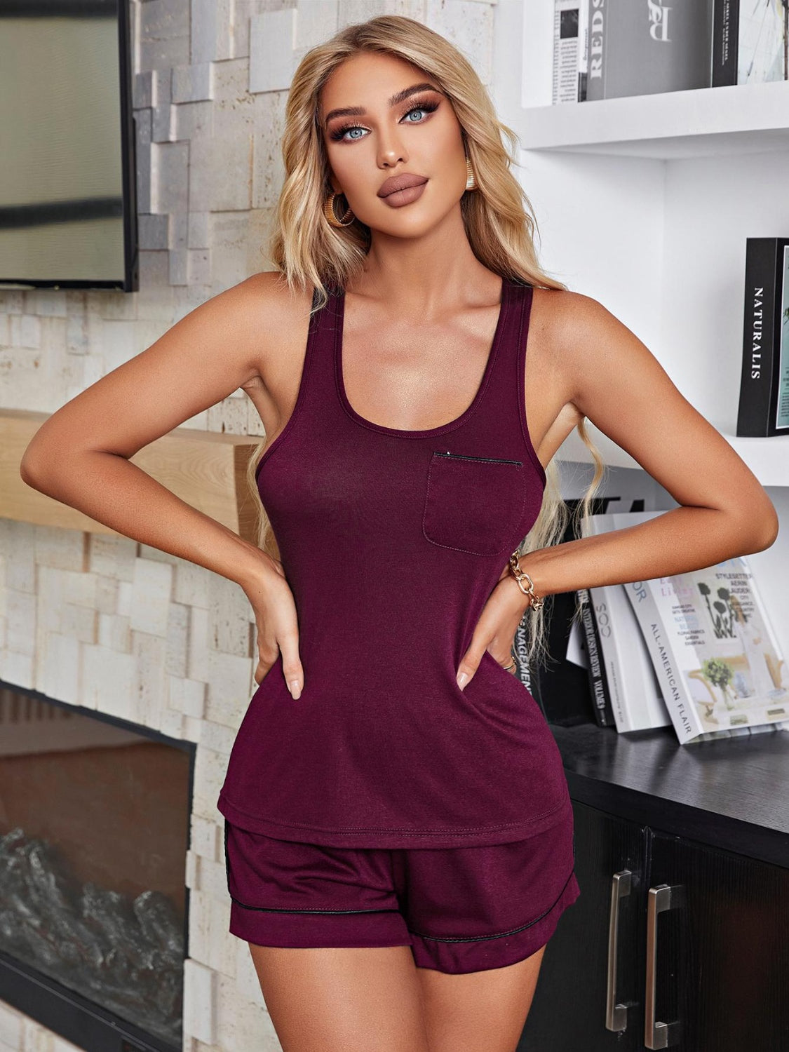 PREORDER- Scoop Neck Wide Strap Tank and Shorts Lounge Set