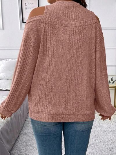 PREORDER- Round Neck Cold Shoulder Sweater