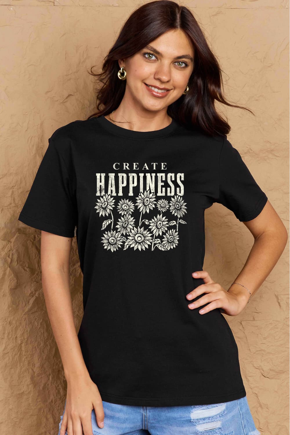 PREORDER- Simply Love Full Size CREATE HAPPINESS Graphic Cotton T-Shirt