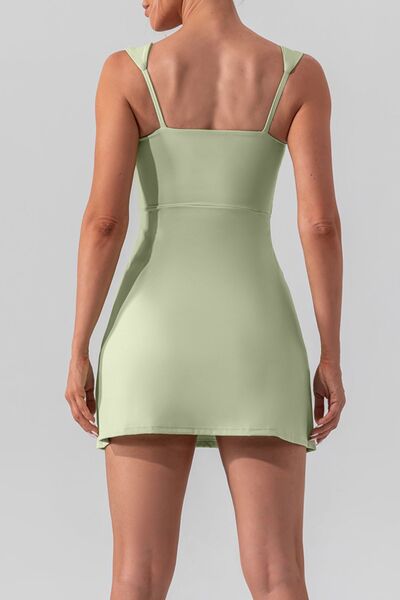 PREORDER- Square Neck Sleeveless Slit Mini Active Dress