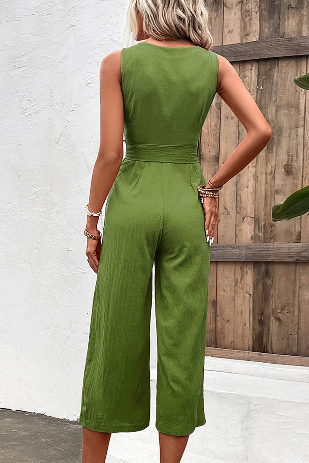 PREORDER- Tie Belt Sleeveless Jumpsuit with Pockets