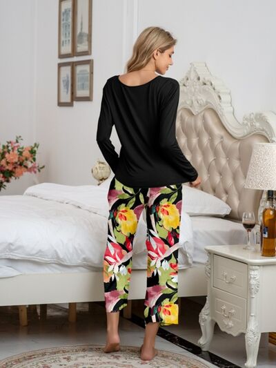 PREORDER- Round Neck Top and Printed Pants Lounge Set