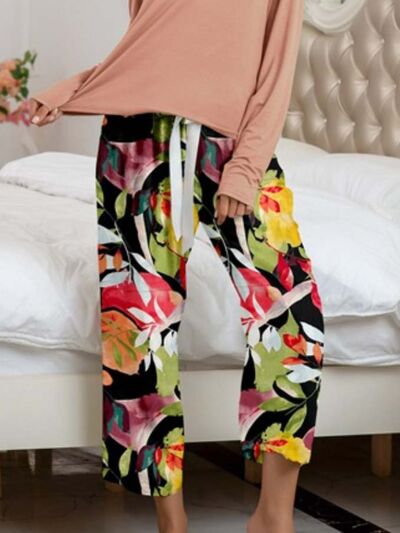 PREORDER- Round Neck Top and Printed Pants Lounge Set