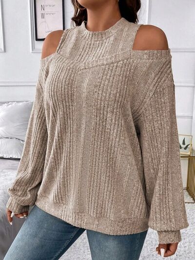 PREORDER- Round Neck Cold Shoulder Sweater