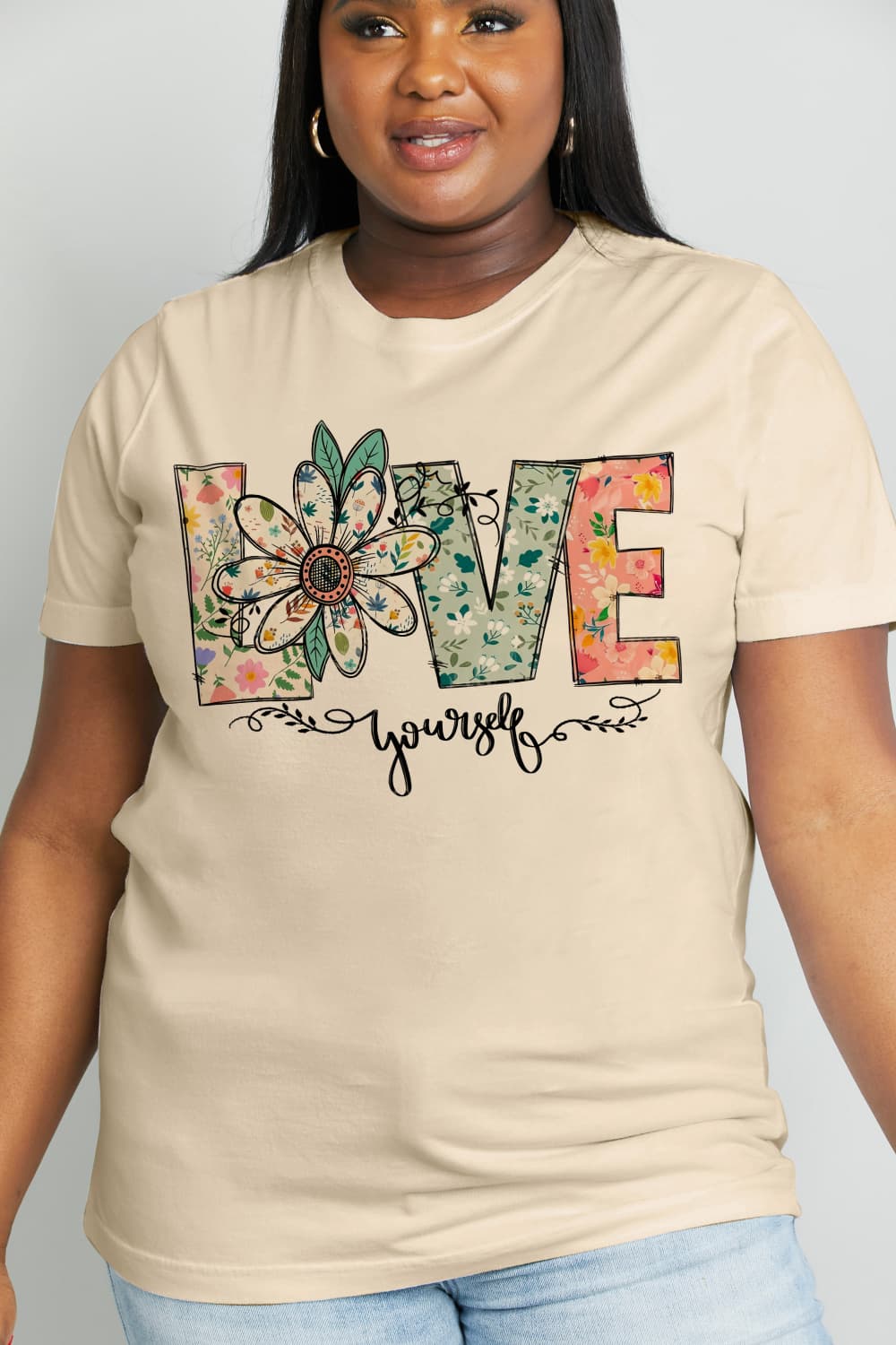 PREORDER- Simply Love Full Size LOVE YOURSELF Graphic Cotton Tee